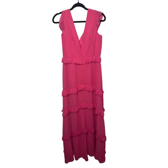 Revelry Women’s Formal Dress Pink Maxi Ruffle V-Neck Bridesmaid Prom Gown NWT - Picture 3 of 8